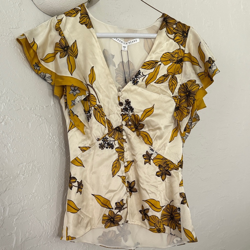 Veronica Beard Cream and Yellow Floral Blouse